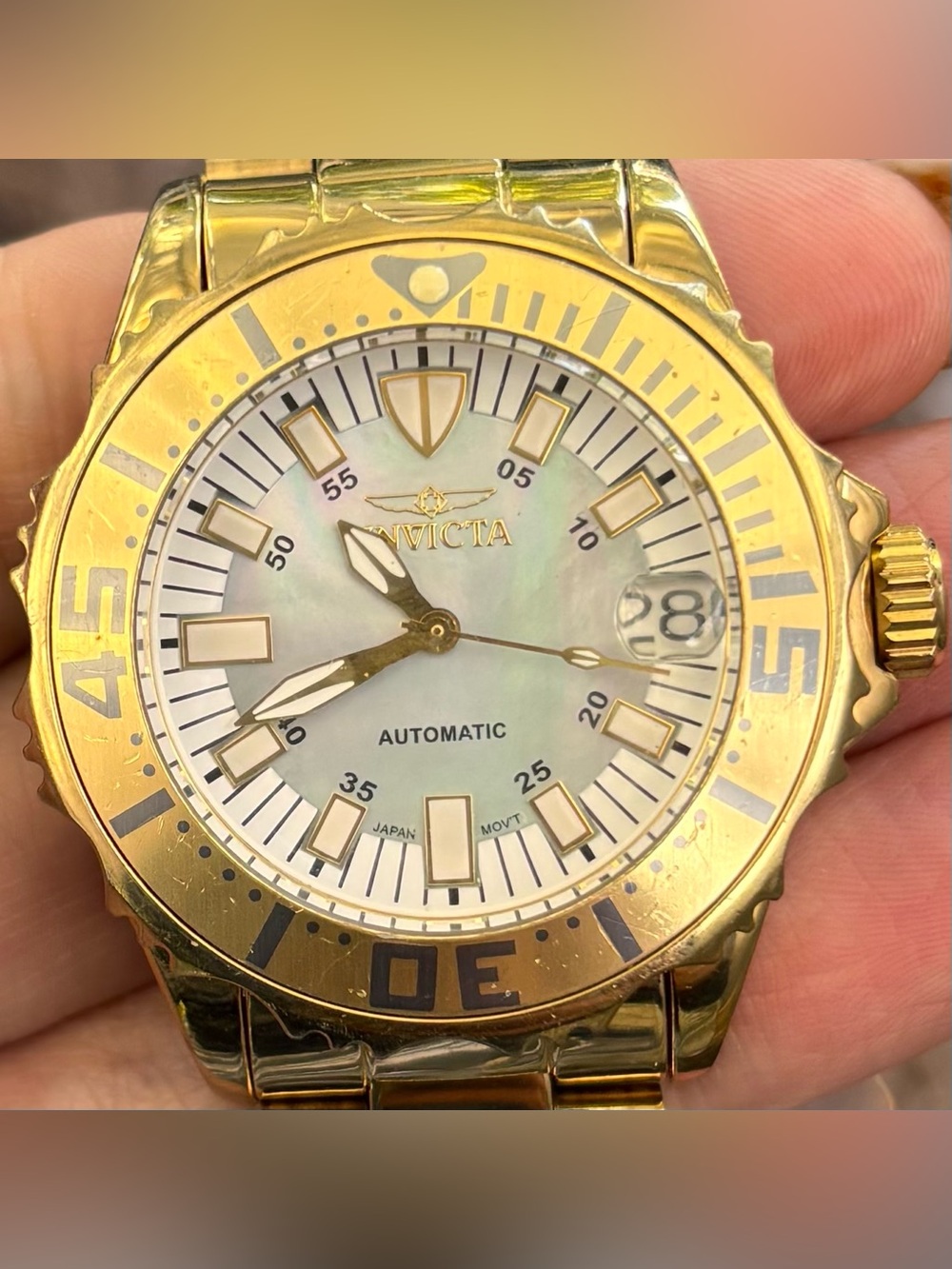 Invicta Pro Diver Women's Automatic Gold Watch - Mother of Pearl Dial (17728)